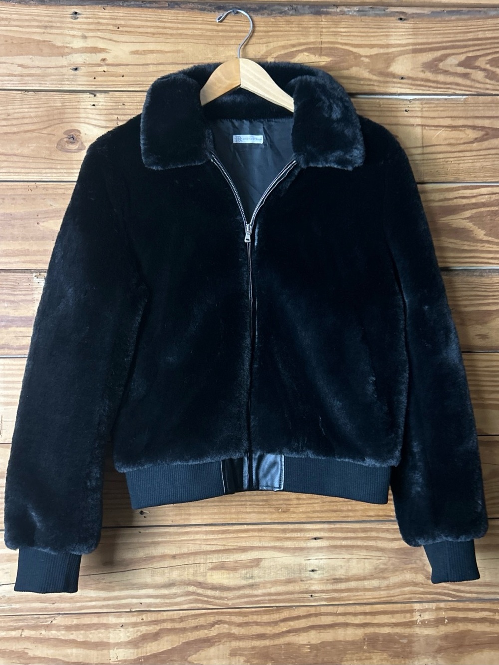 Women's Black Faux Fur Teddy Bomber Jacket - Classic Cozy Layer